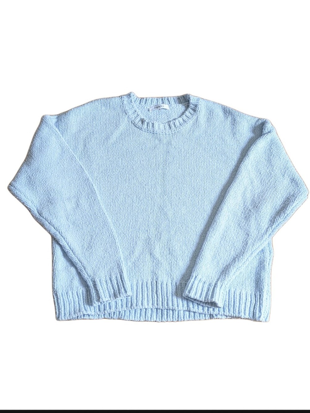 Frame Designer Chunky Knit Heavy Cloud Blue Winter Warm Crewneck Sweater
